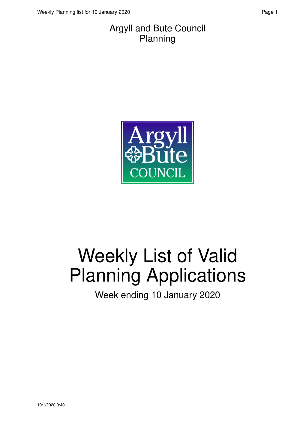 Weekly List of Valid Planning Applications 10Th January 2020.Pdf