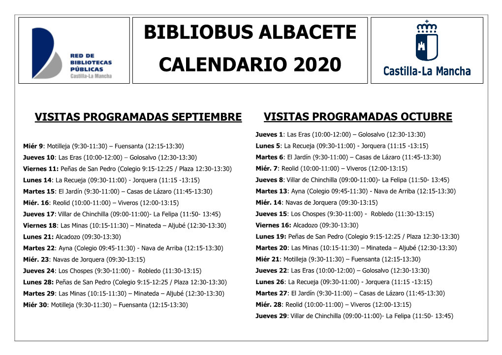 Bibliobus Albacete Calendario 2020