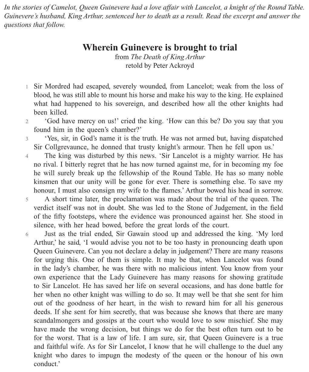 Wherein Guinevere Is Brought to Trial from the Death of King Arthur Retold by Peter Ackroyd