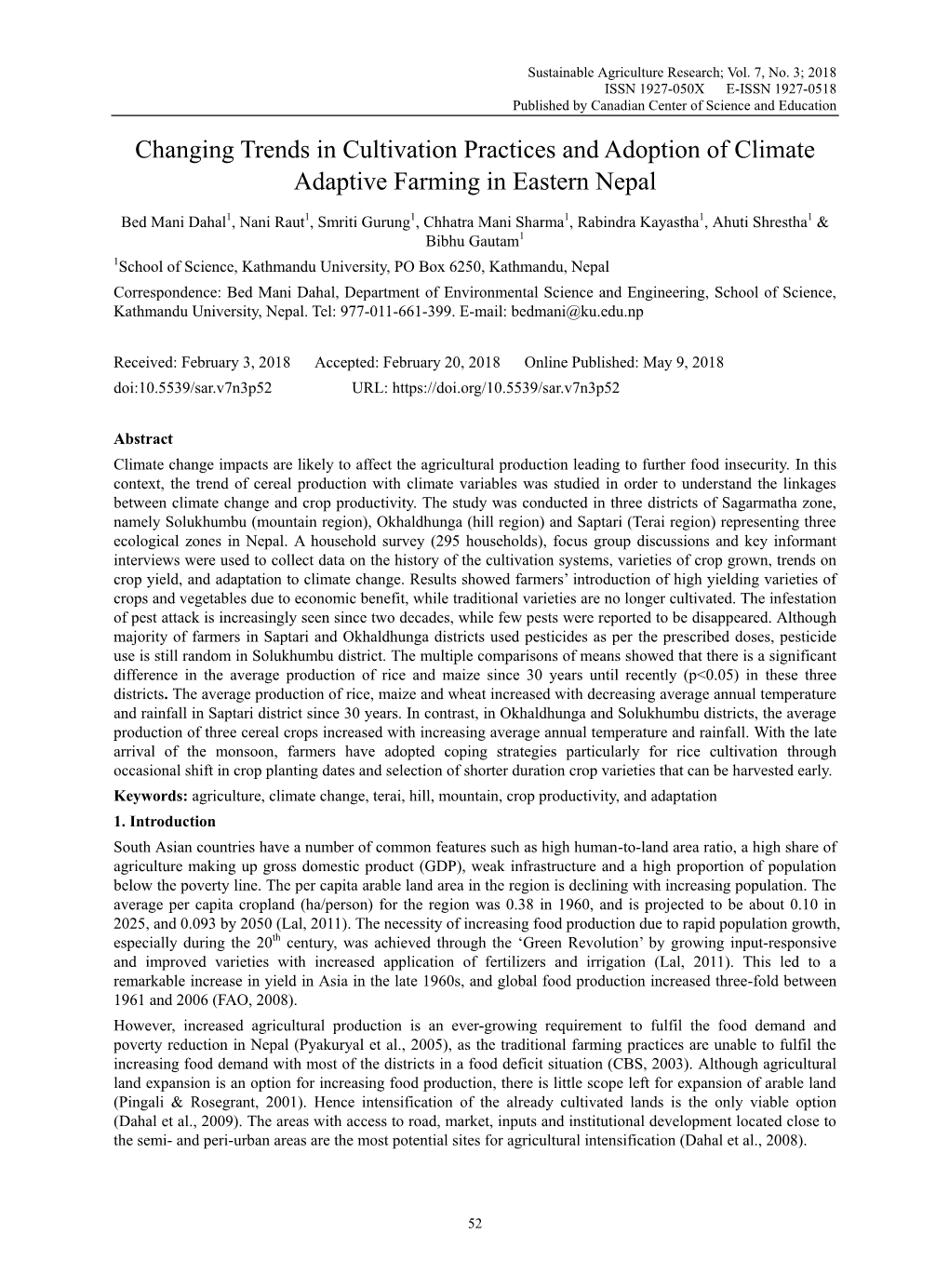 Changing Trends in Cultivation Practices and Adoption of Climate Adaptive Farming in Eastern Nepal