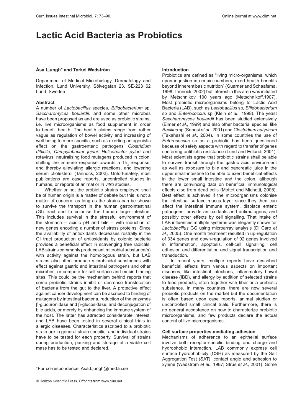 Lactic Acid Bacteria As Probiotics