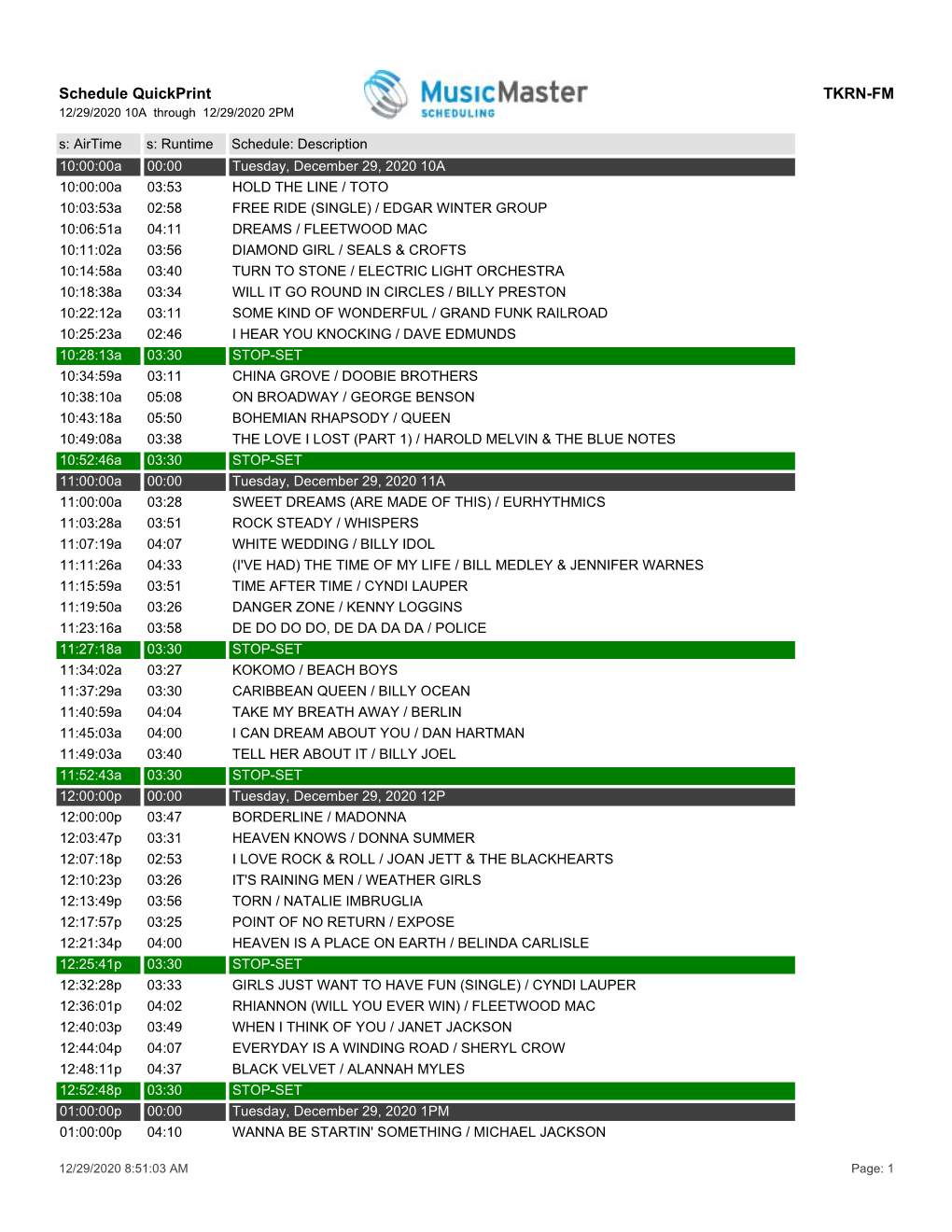 Schedule Quickprint TKRN-FM