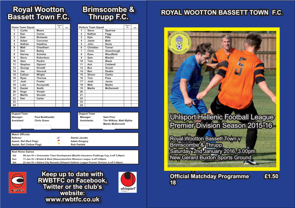 Royal Wootton Bassett Town F.C. Brimscombe & Thrupp F.C