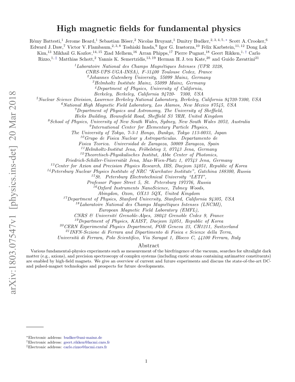 High Magnetic Fields for Fundamental Physics