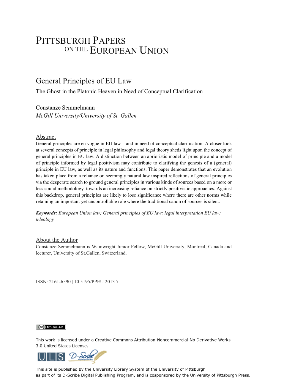 Pittsburgh Papers on the European Union