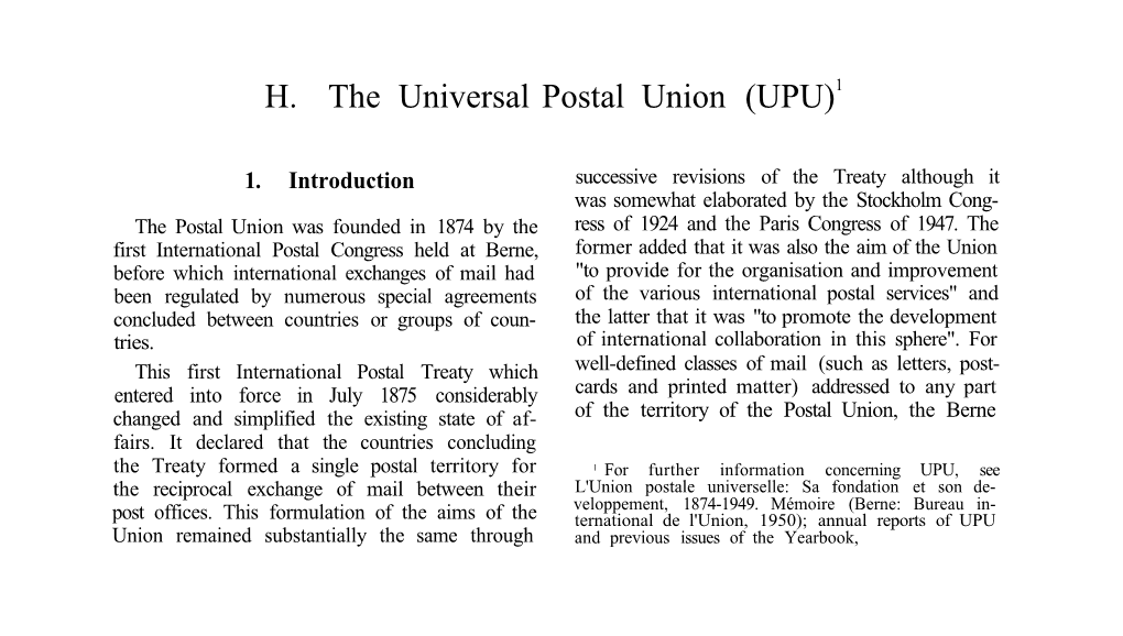 [ 1952 ] Part 2 H. the Universal Postal Union (UPU)