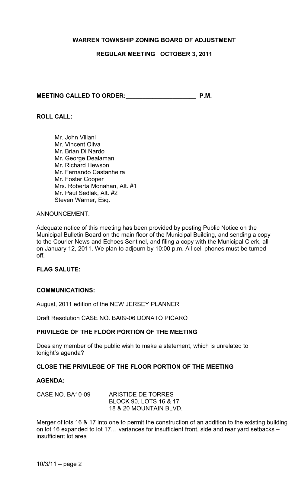 Warren Township Zoning Board of Adjustment s1