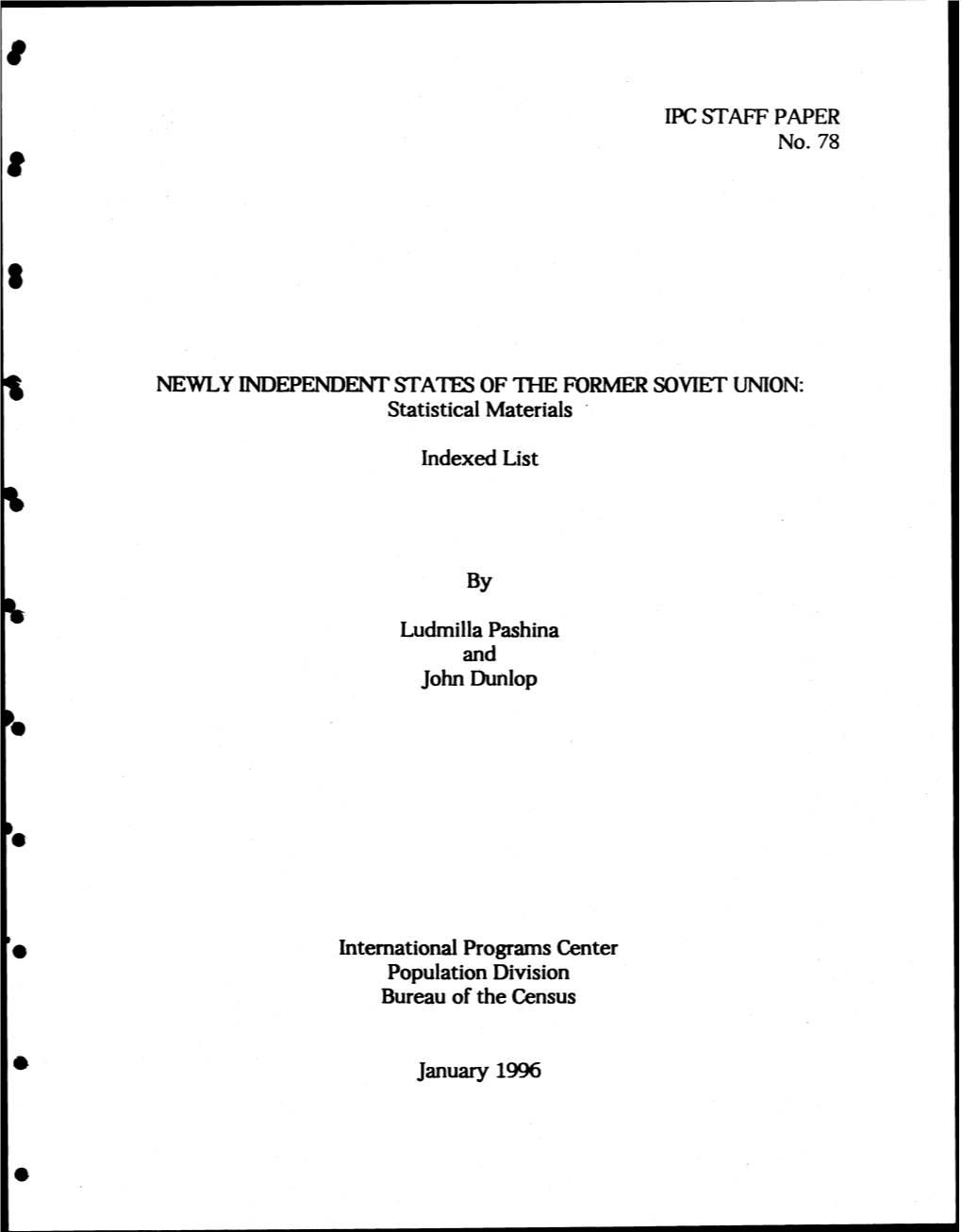 NEWLY INDEPENDENT STATES of the FORMER SOVIET UNION: Statistical Materials