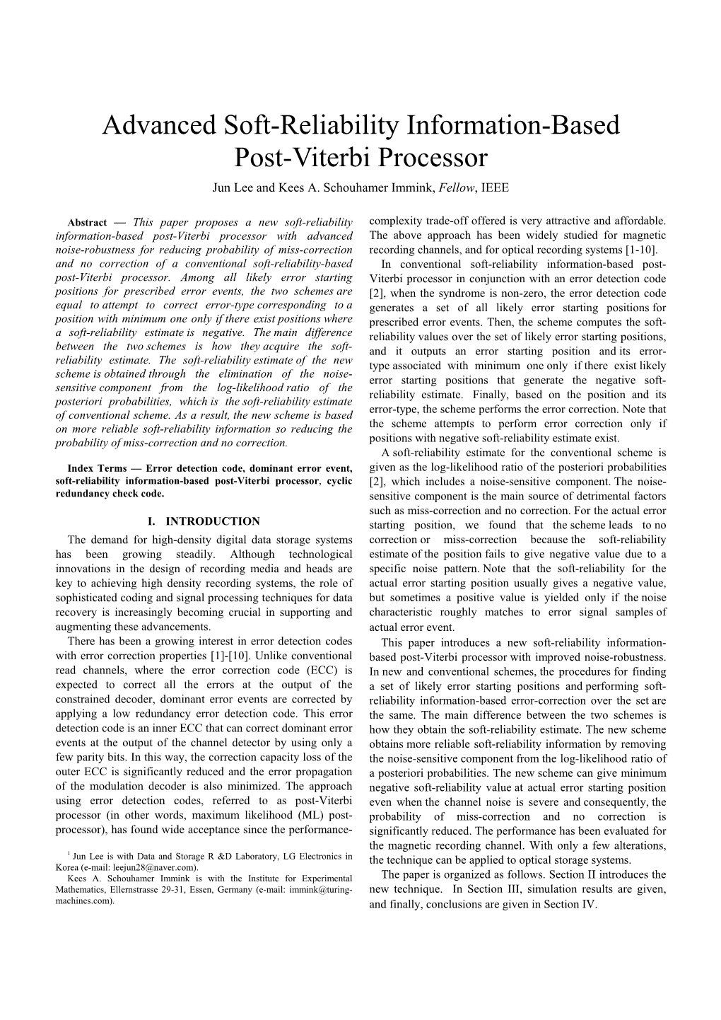 Advanced Soft-Reliability Information-Based Post-Viterbi Processor Jun Lee and Kees A