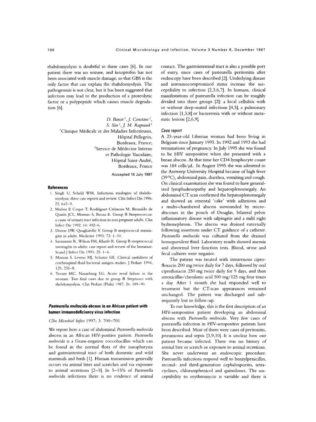 Pasteurella Multocida Abcess in an African Patient with Human