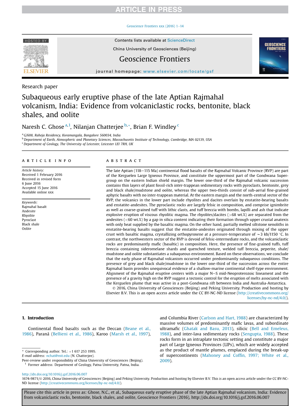 Subaqueous Early Eruptive Phase of the Late Aptian Rajmahal Volcanism, India: Evidence from Volcaniclastic Rocks, Bentonite, Black Shales, and Oolite