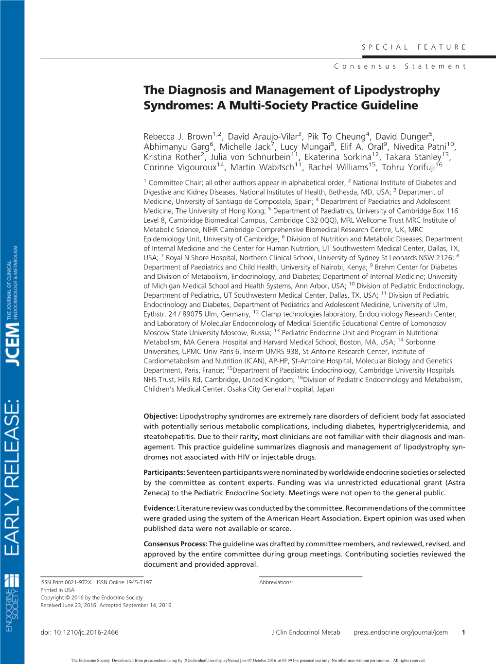 The Diagnosis and Management of Lipodystrophy Syndromes: a Multi-Society Practice Guideline