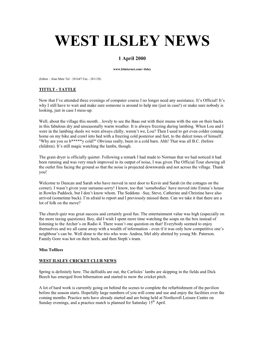 West Ilsley News