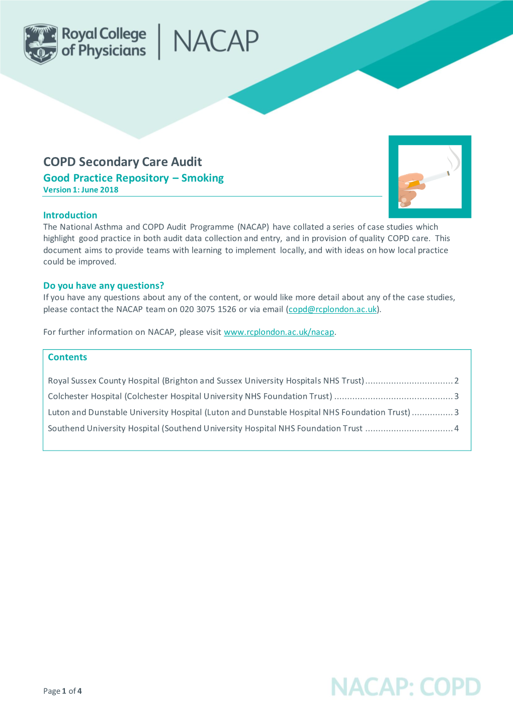COPD Secondary Care Audit Good Practice Repository – Smoking Version 1: June 2018