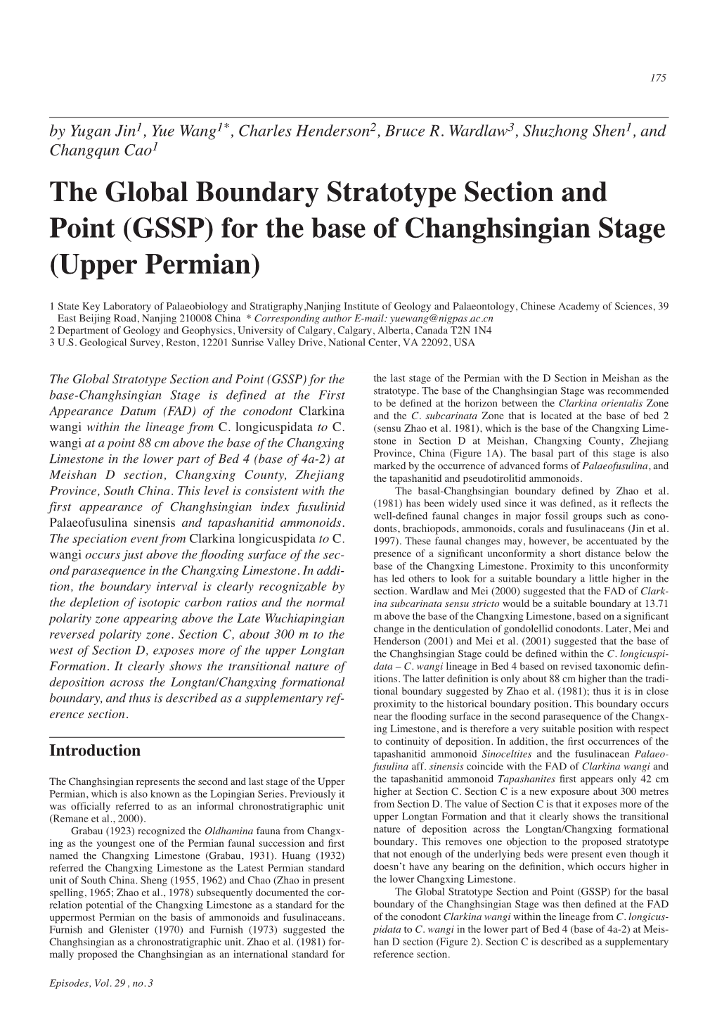 GSSP) for the Base of Changhsingian Stage (Upper Permian