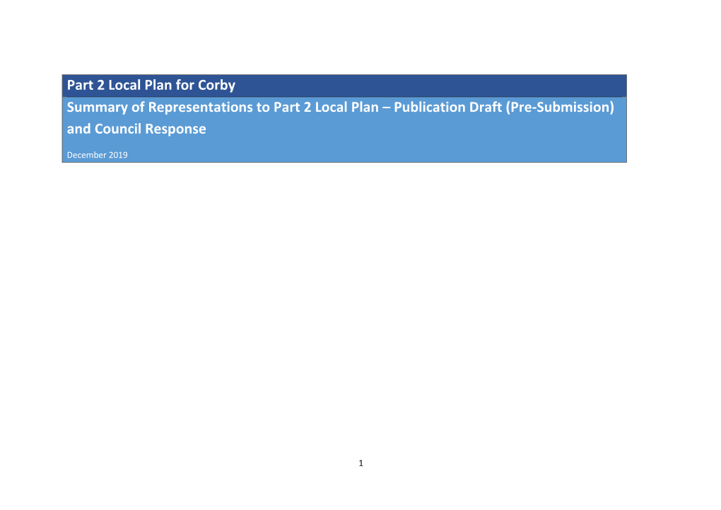 Summary of Representations to Part 2 Local Plan – Publication Draft (Pre-Submission) and Council Response