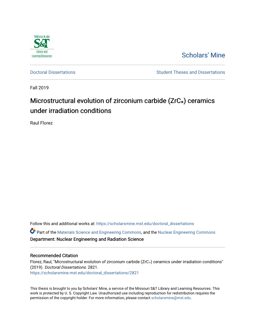 Microstructural Evolution of Zirconium Carbide (Zrcâ‡Fi) Ceramics Under Irradiation Conditions