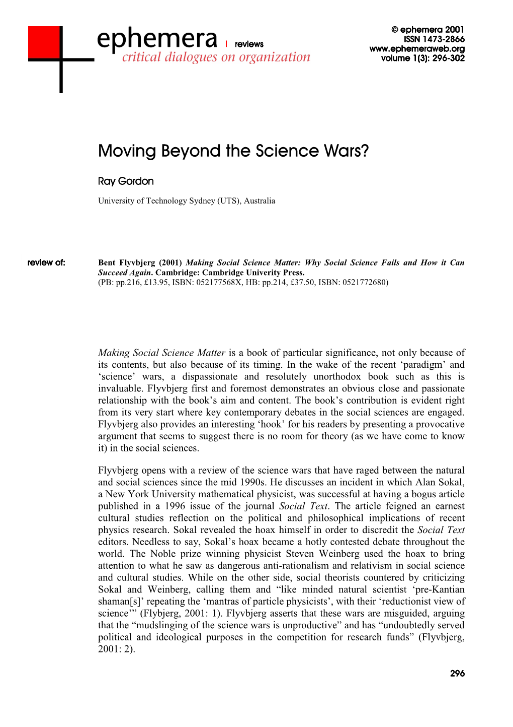 Moving Beyond the Science Wars?