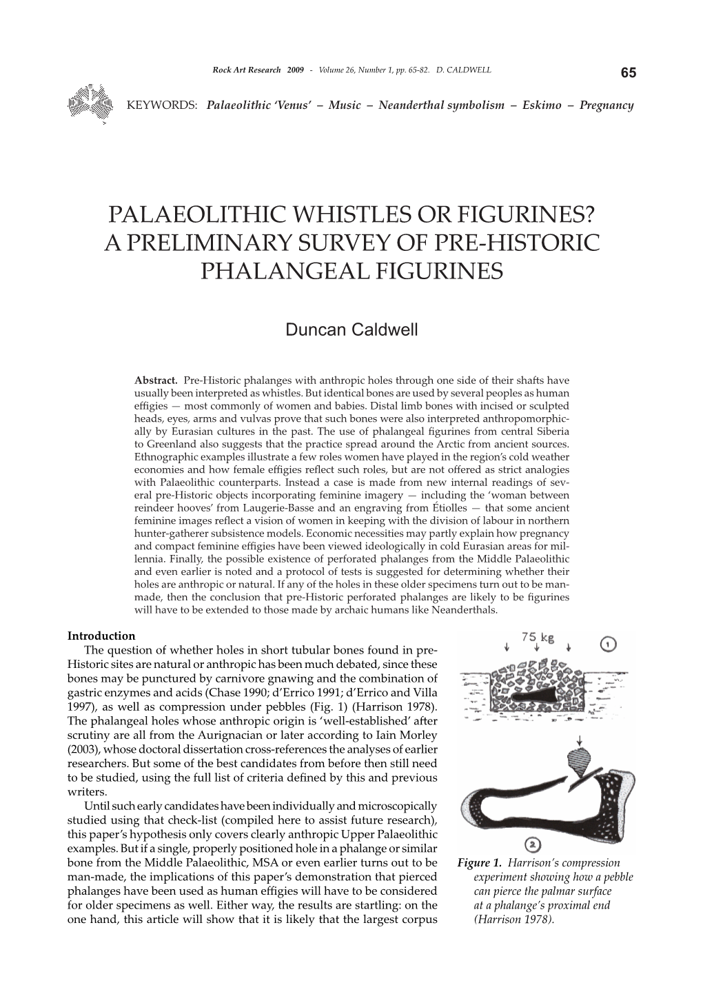 Palaeolithic Whistles Or Figurines? a Preliminary Survey of Pre-Historic Phalangeal Figurines