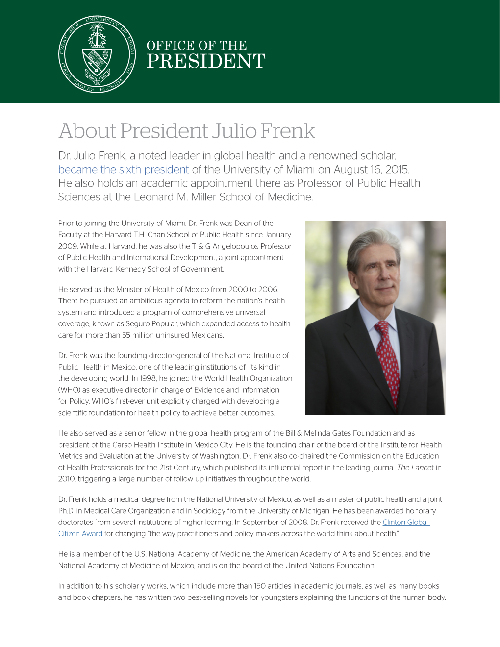 About President Julio Frenk Dr