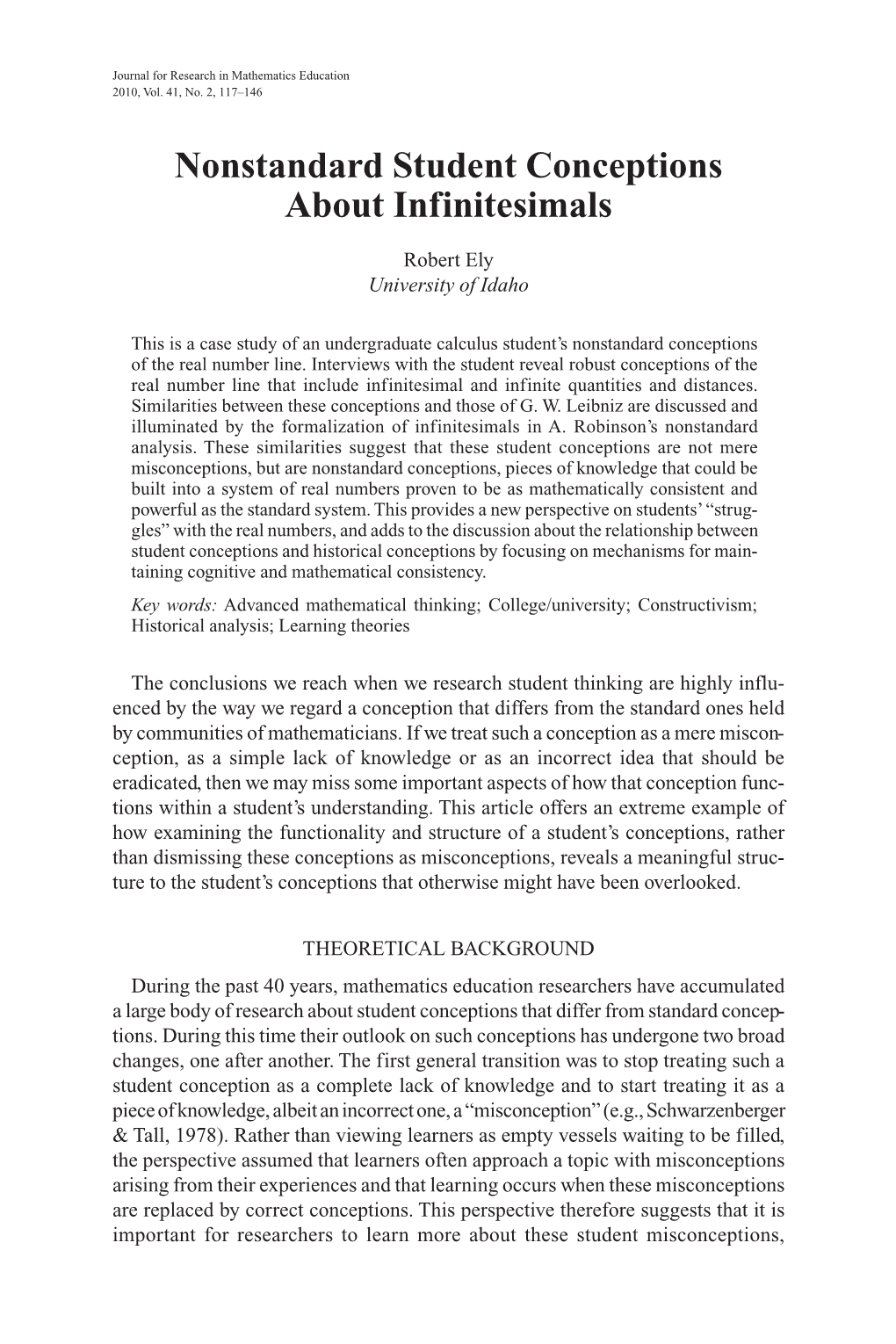 Nonstandard Student Conceptions About Infinitesimals