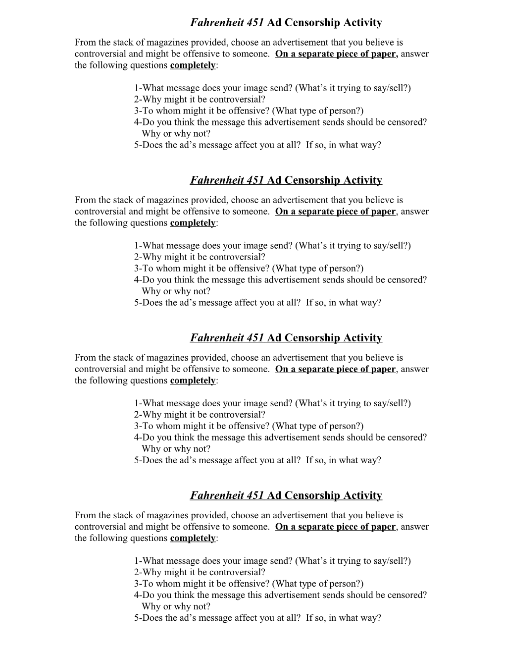 Fahrenheit 451 Ad Censorship Activity