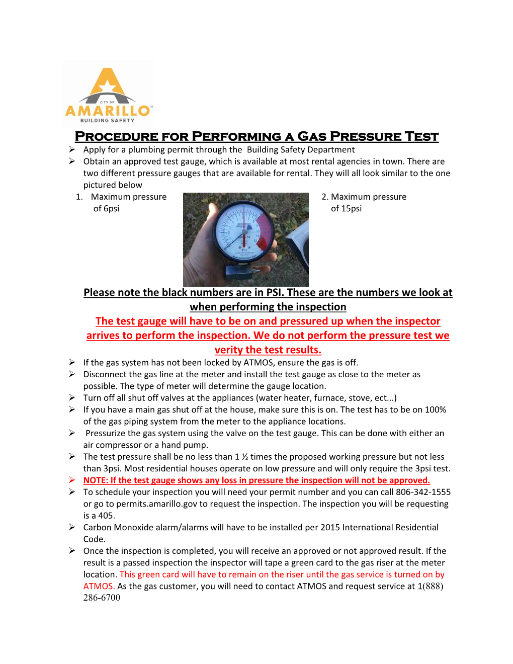 Procedure for Performing a Gas Pressure Test