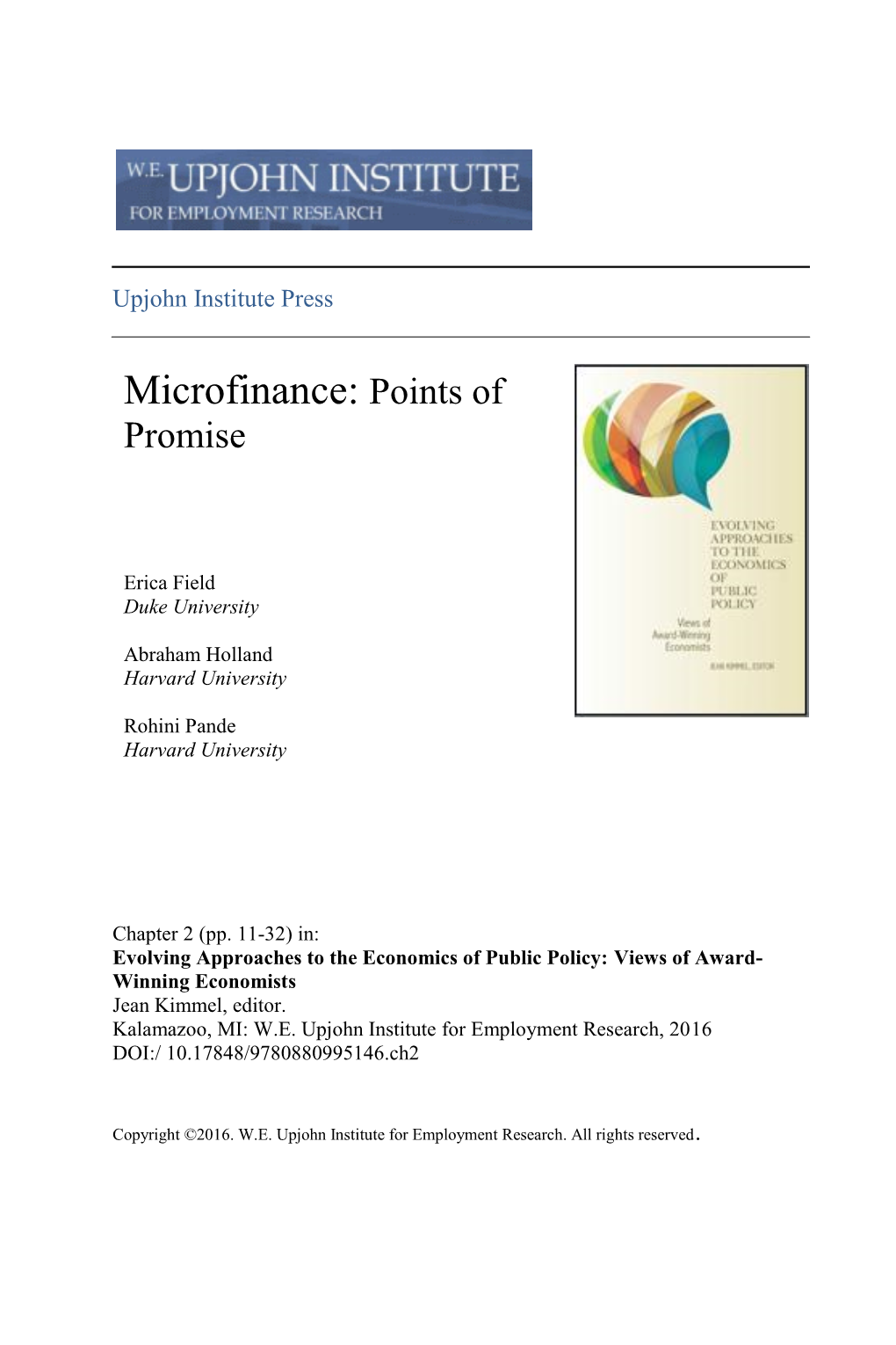 Microfinance: Points of Promise