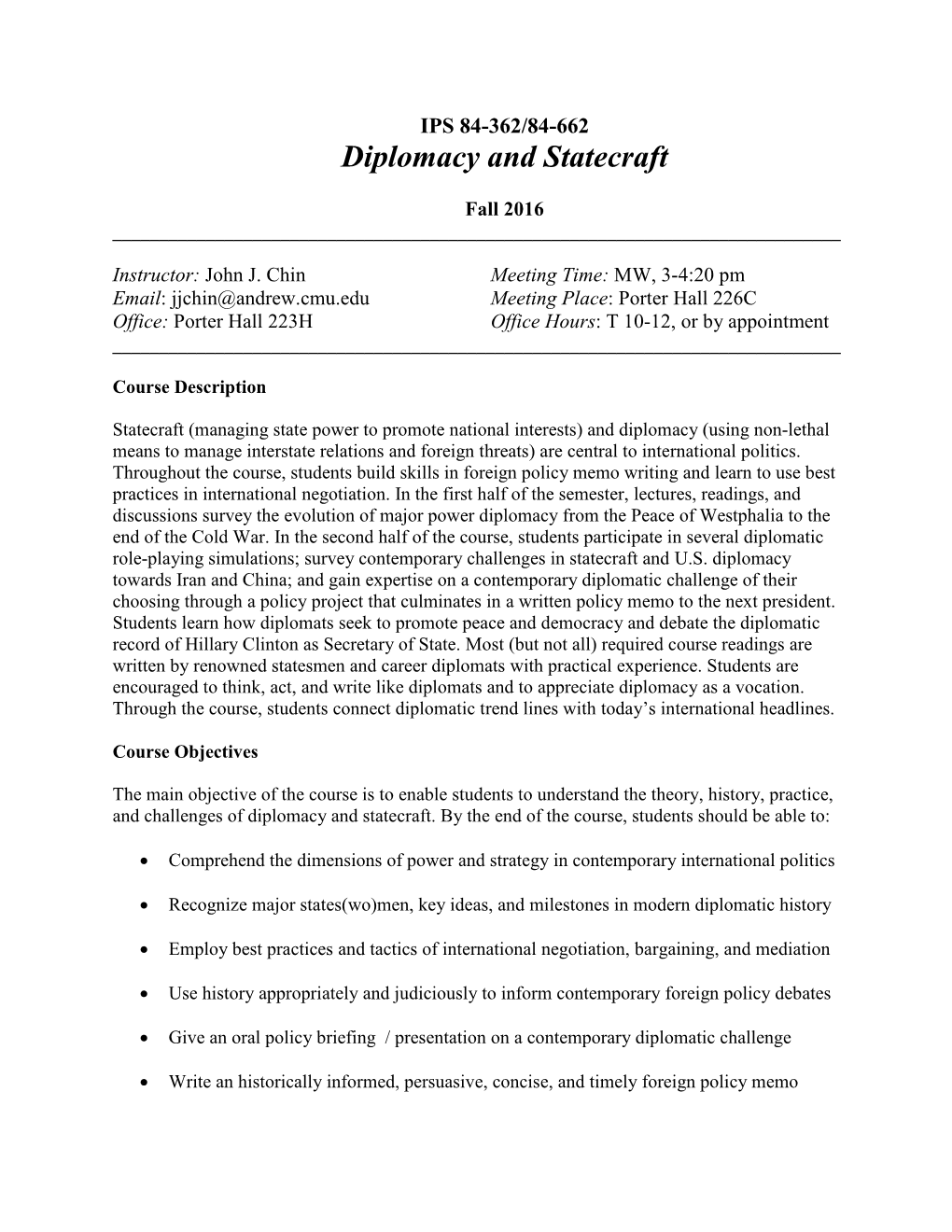 Diplomacy and Statecraft