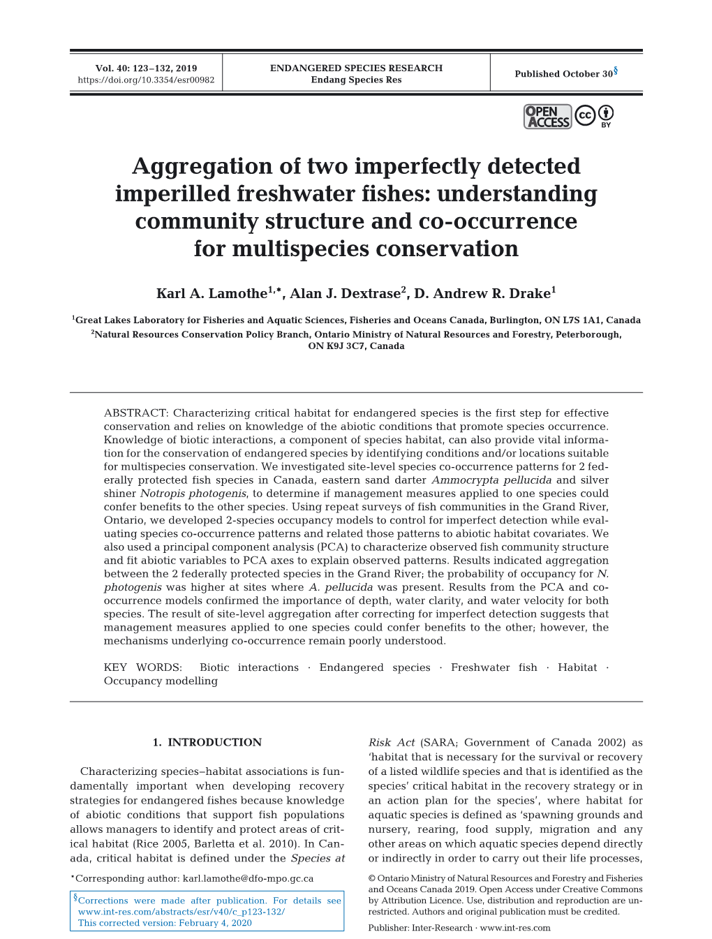 Endangered Species Research 40:123