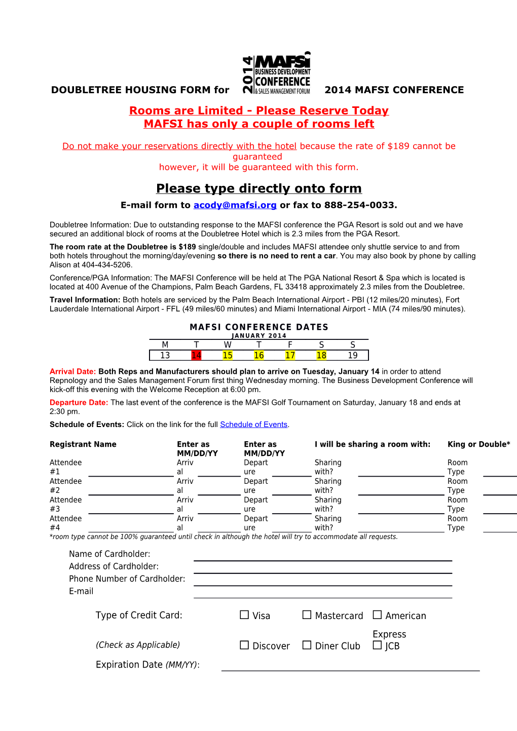 DOUBLETREE HOUSING FORM for 2014 MAFSI CONFERENCE