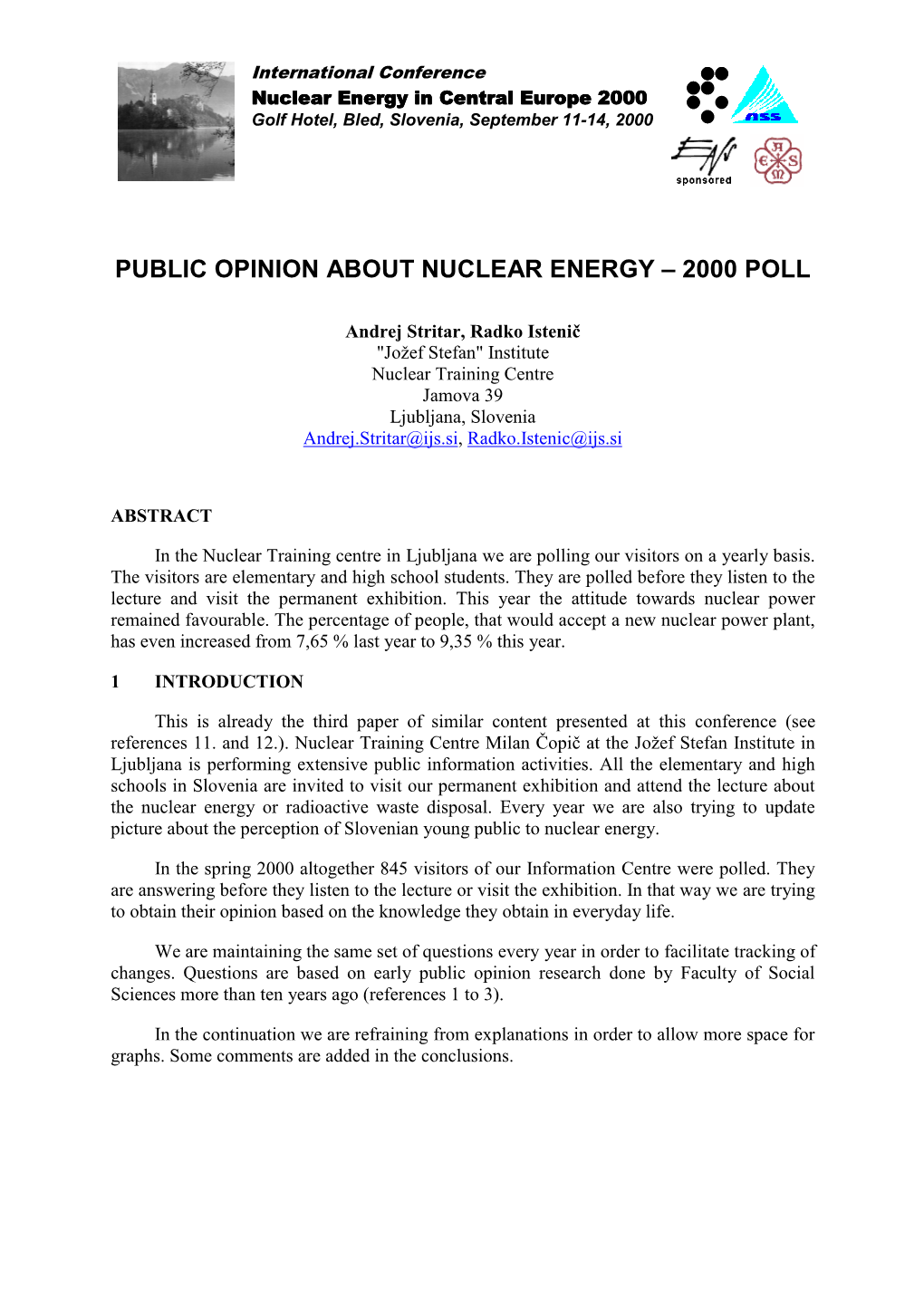 Public Opinion About Nuclear Energy – 2000 Poll