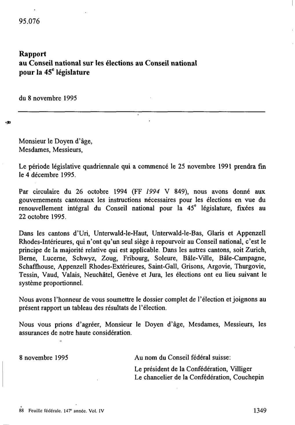 ST# 95.076 Rapport Au Conseil National Sur