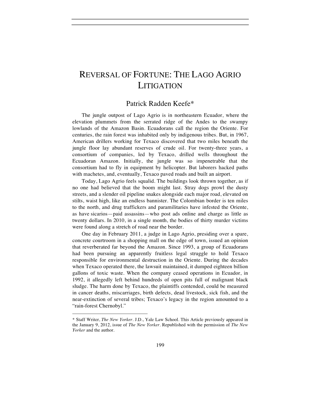 Reversal of Fortune: the Lago Agrio Litigation