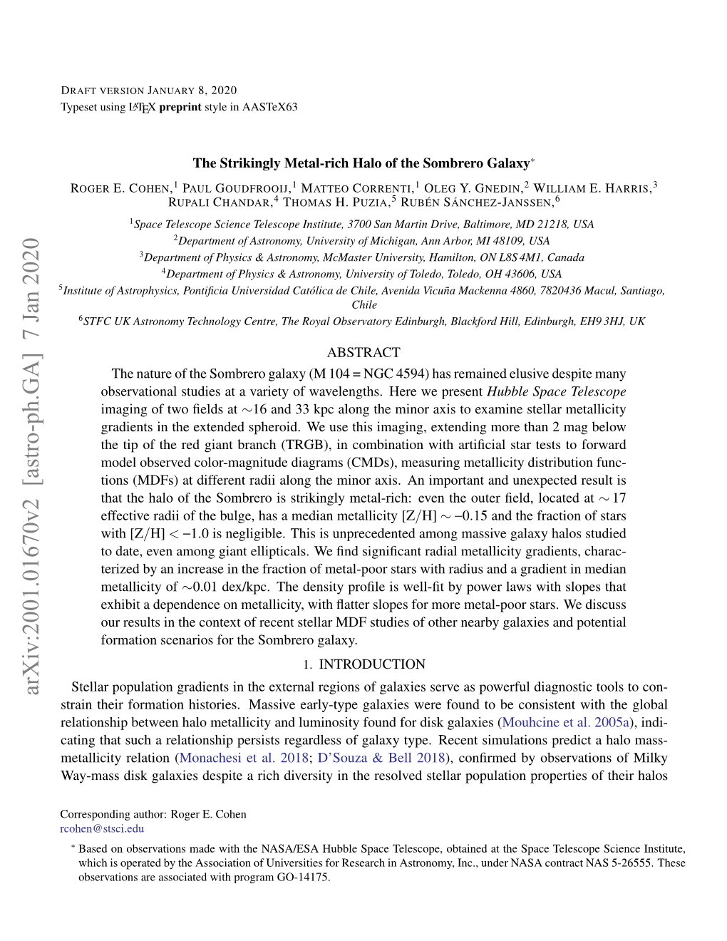 Arxiv:2001.01670V2 [Astro-Ph.GA] 7 Jan 2020 Strain Their Formation Histories