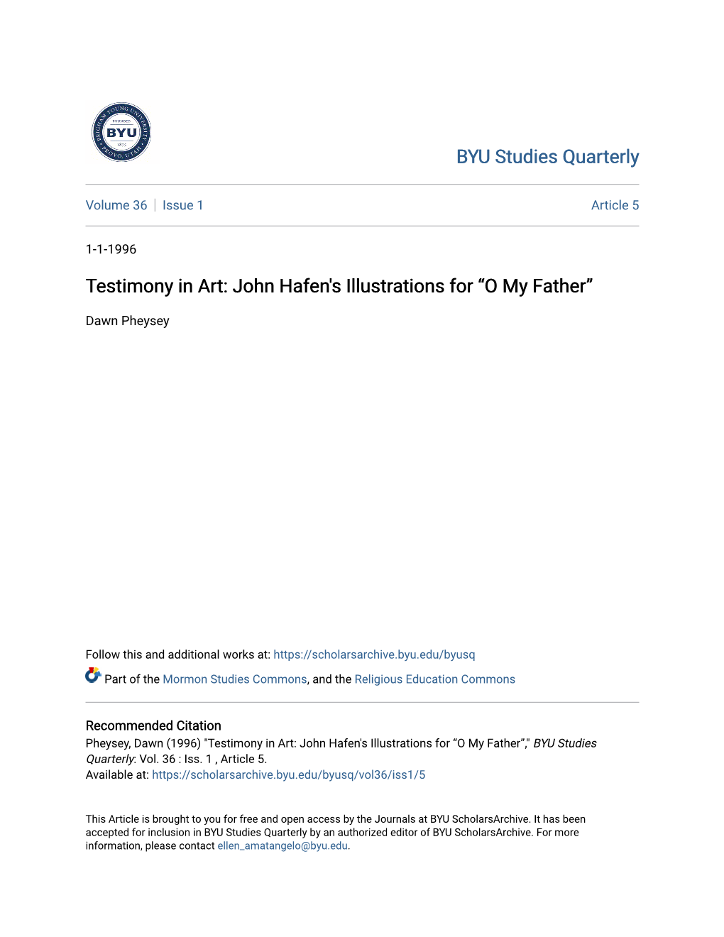 Testimony in Art: John Hafen's Illustrations for “O My Father”