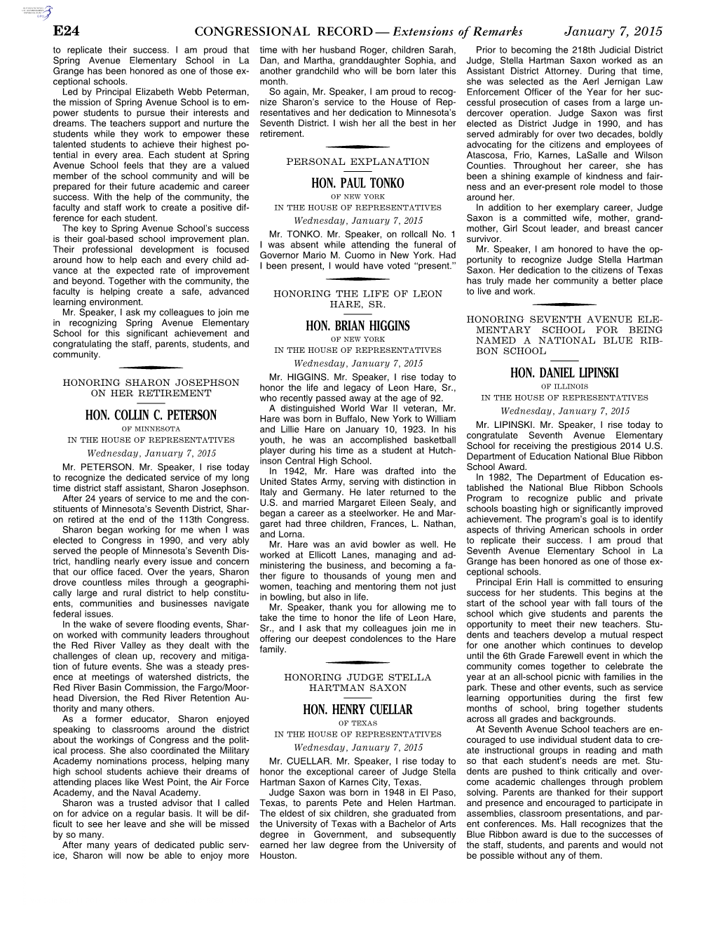 CONGRESSIONAL RECORD— Extensions of Remarks E24 HON