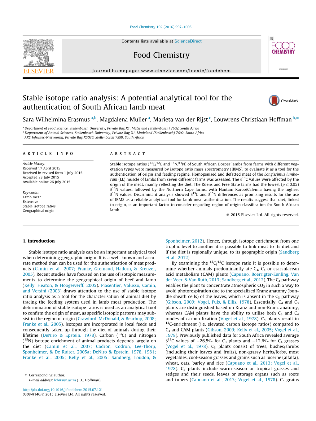 Stable Isotope Ratio Analysis: a Potential Analytical Tool for The