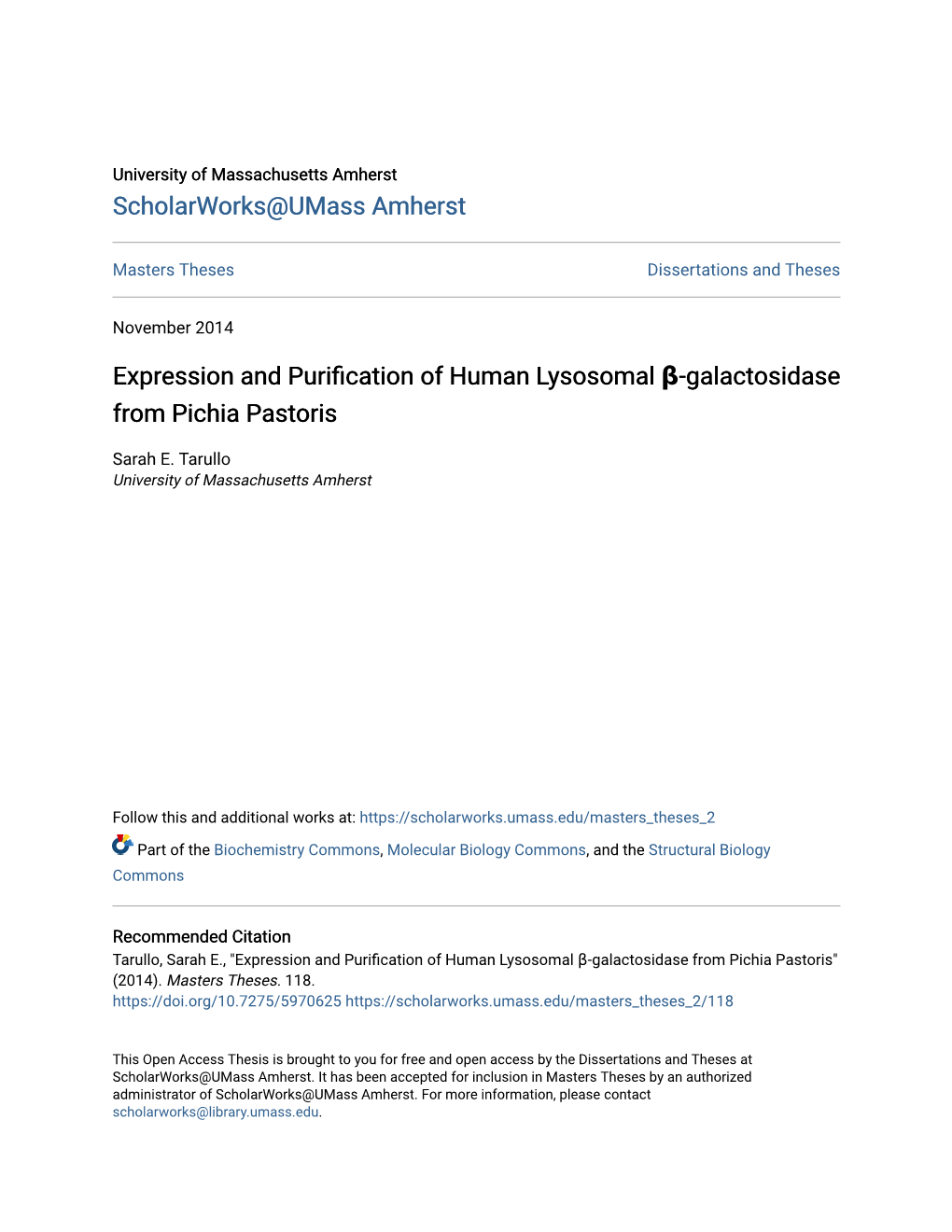 Expression and Purification of Human Lysosomal Β-Galactosidase from Pichia Pastoris