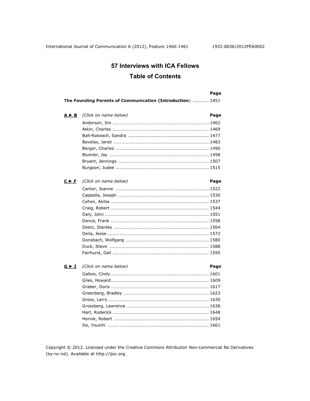 57 Interviews with ICA Fellows Table of Contents