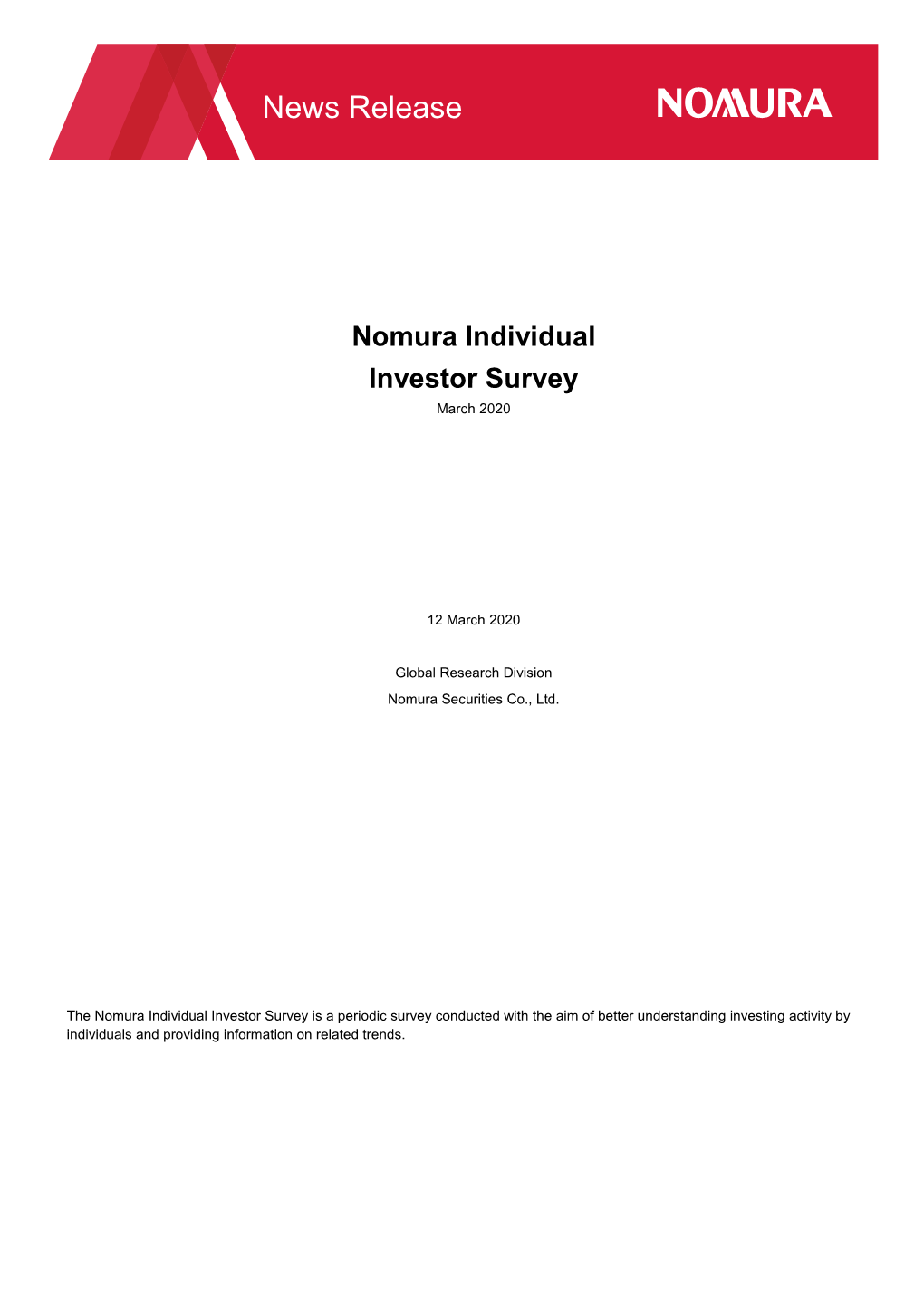 Nomura Individual Investor Survey March 2020(PDF 242KB)