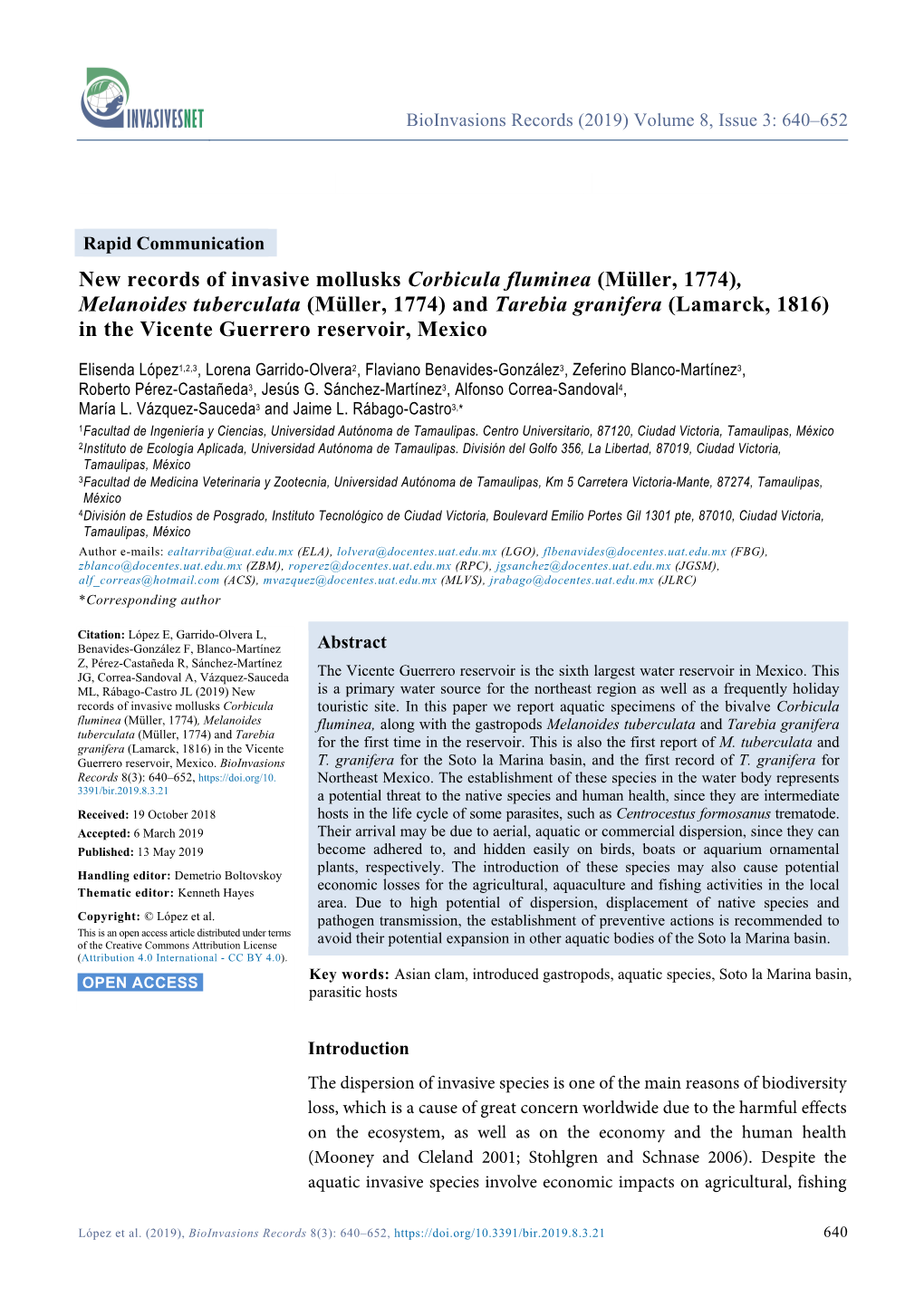 New Records of Invasive Mollusks Corbicula Fluminea