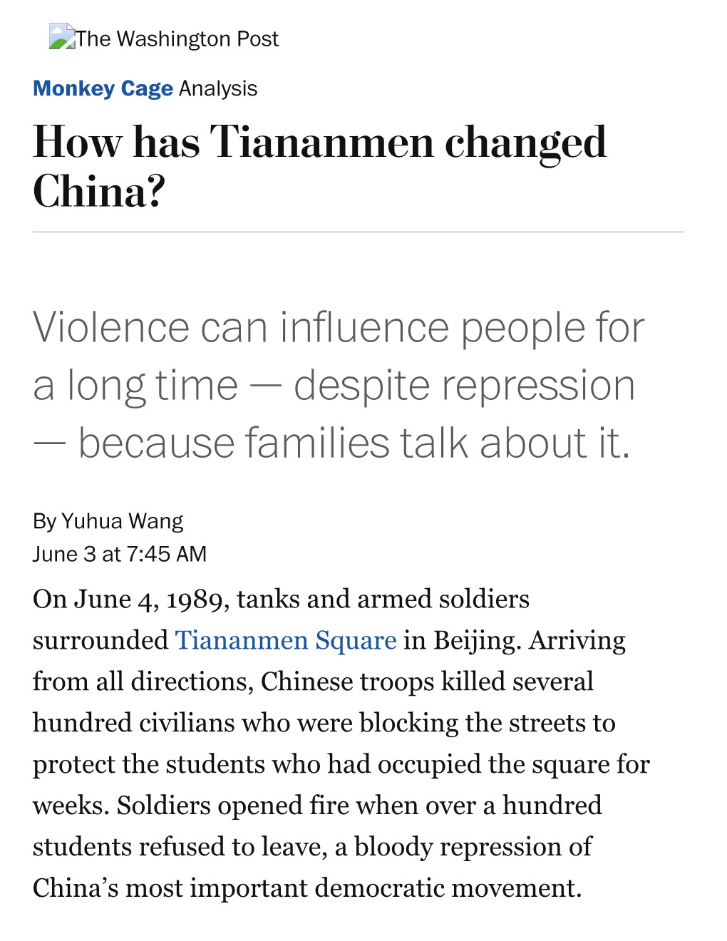 How Has Tiananmen Changed China? Violence Can Influence