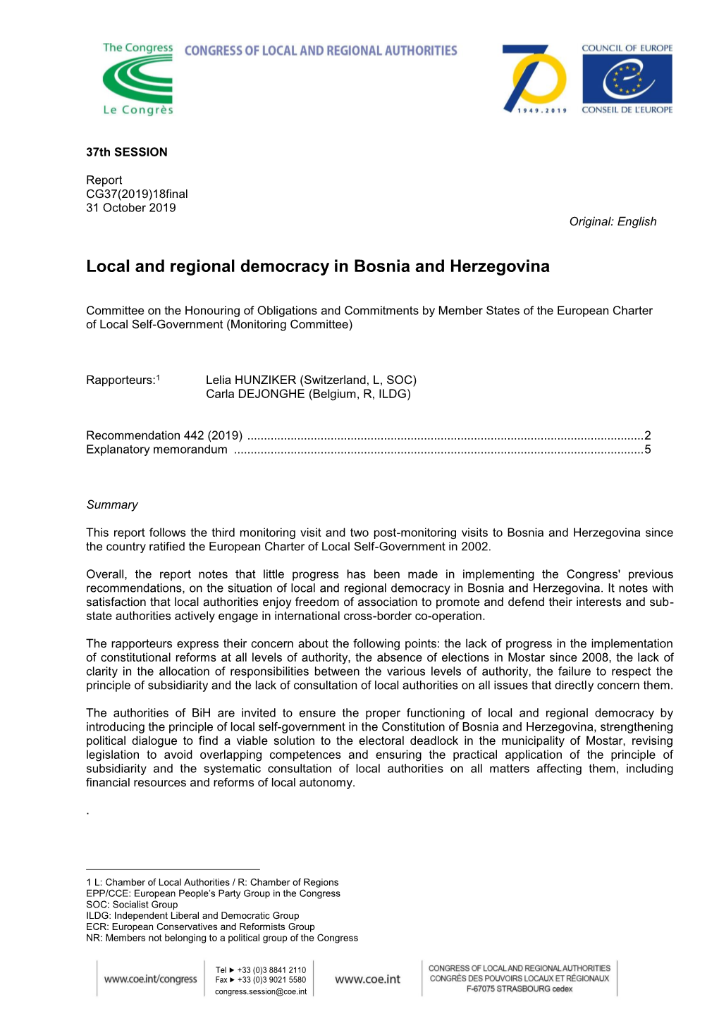 Local and Regional Democracy in Bosnia and Herzegovina
