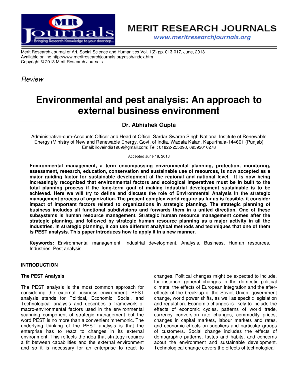 Environmental and Pest Analysis: an Approach to External Business Environment