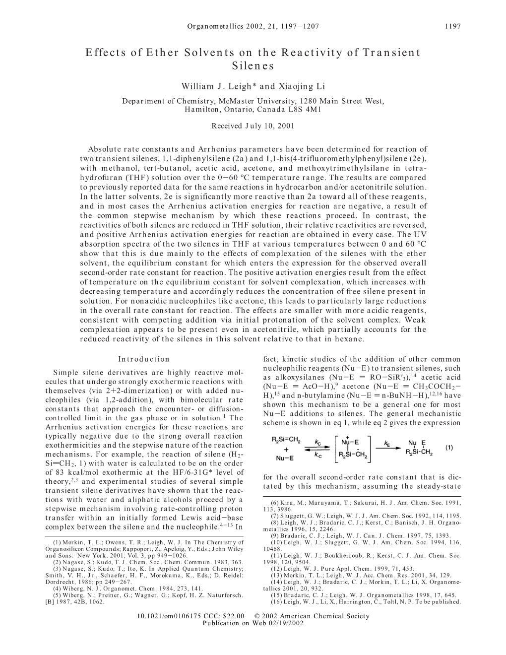 Effects of Ether Solvents on the Reactivity of Transient Silenes