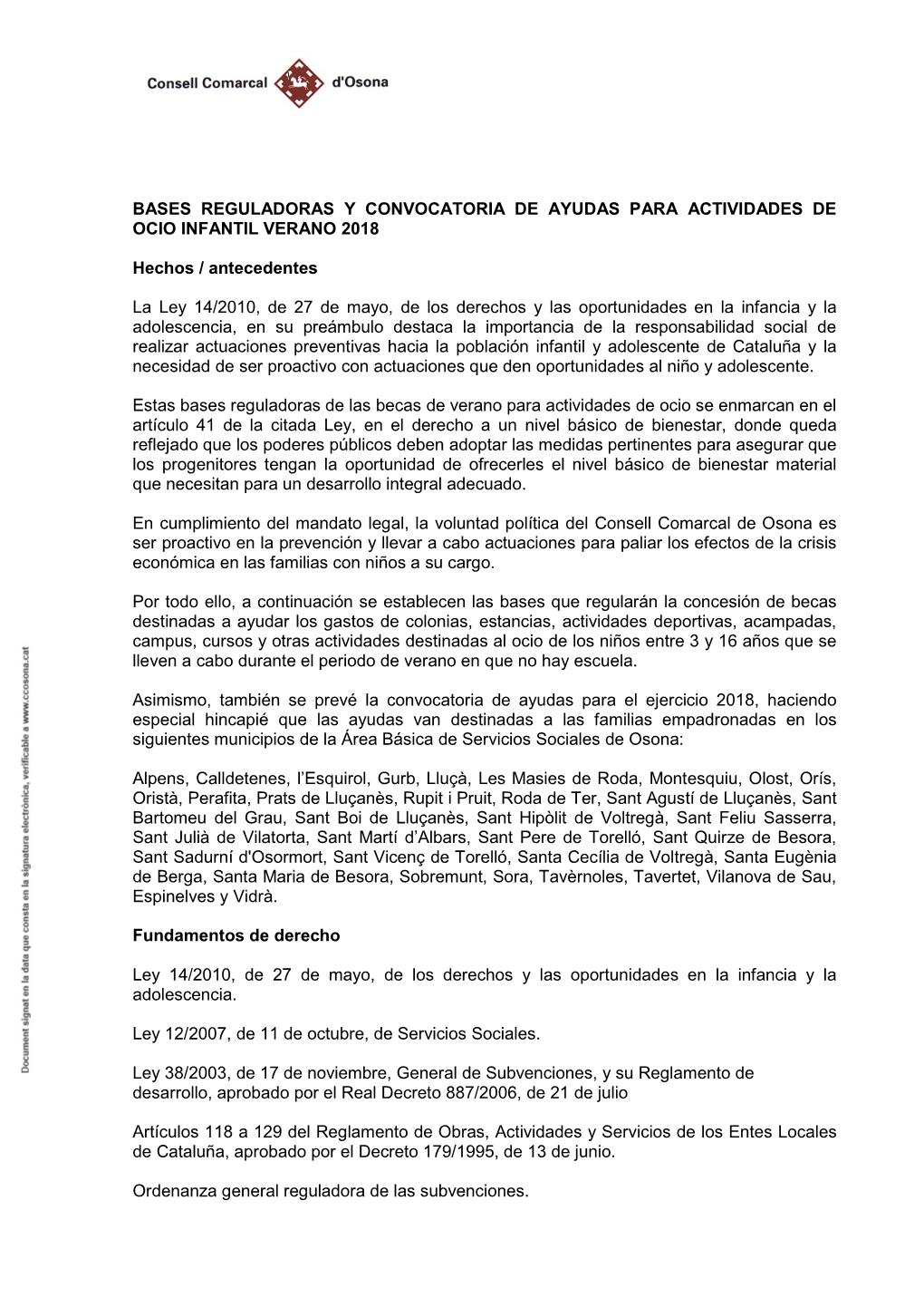 Bases Reguladoras Y Convocatoria De Ayudas Para Actividades De Ocio Infantil Verano 2018