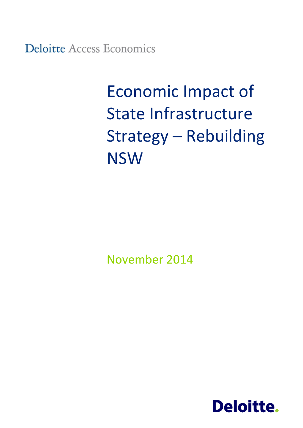 Economic Impact of State Infrastructure Strategy – Rebuilding NSW