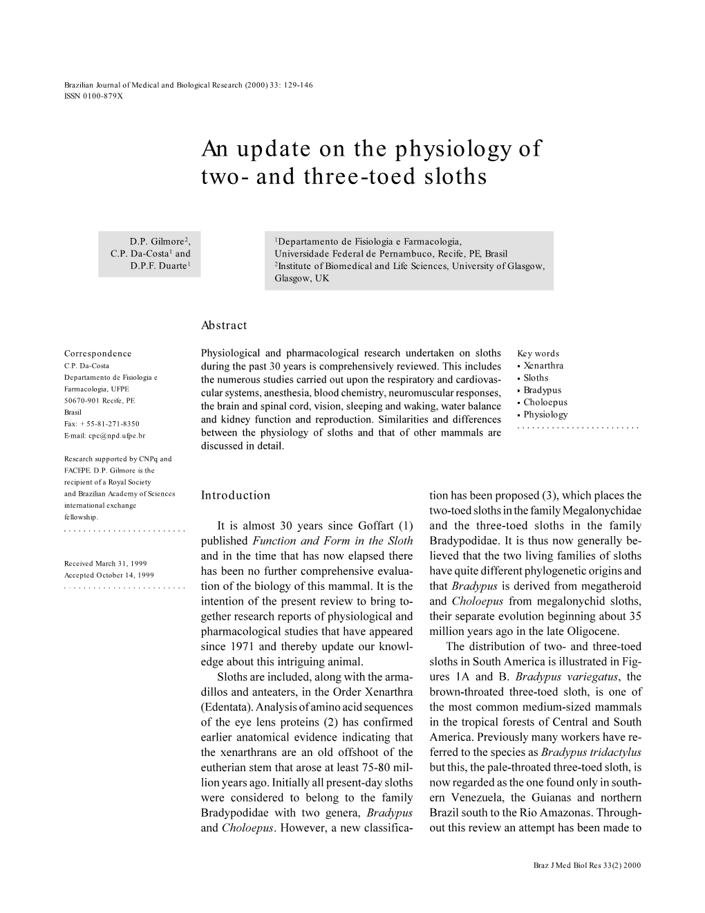 An Update on the Physiology of Two- and Three-Toed Sloths