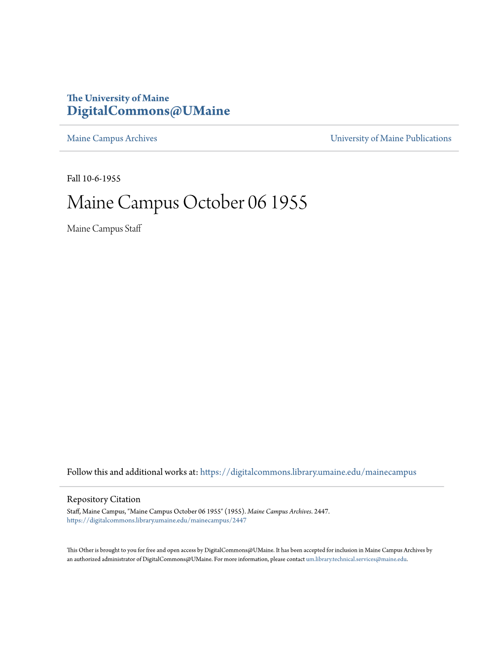 Maine Campus October 06 1955 Maine Campus Staff